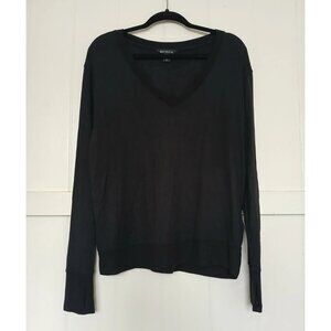 Athleta Coaster Luxe V Neck Sweater Sweatshirt Womens L Black Thumbholes